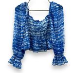 ZARA  Blue &‎ White Tie Dye Print Shirred Smocked Long Sleeve Crop Top Sz S Photo 0