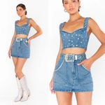 Show Me Your Mumu NEW NWOT  Shaina Rhinestone Embellished Crop Top Indigo Denim Photo 3
