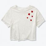 PINK - Victoria's Secret PINK VS VICTORIA'S SECRET Girlfriend Short Sleeve Cropped Tee Oatmeal Hearts L Photo 2