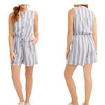 Blue and White Striped Romper Collared Neckline Size M Photo 1