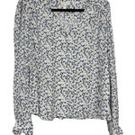 Garnet Hill Garnet White Hill Blue Yellow Floral Blouse Womens 0 Shirt Casual Flowy Spring Photo 0