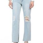 Avec Les Filles RIPPED JEANS SLIT HEM Raw Hem Wide Leg Jeans Light Wash NWT Photo 0