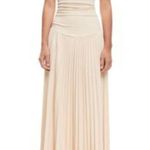 LIONESS Field of Dreams Maxi Dress Size Medium Beige Pleated Off-Shoulder Photo 0