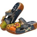 SOCOFY Vintage Colorful Leather Hollow Out Backless Flower Shoes Size 9 Photo 0