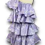 ASOS LUXE Ruffle One Shoulder Jacquard Mini Dress Purple Silver 6 Runs Small Photo 1