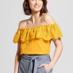 A New Day Golden Yellow Off Shoulder Lace Top Photo 0