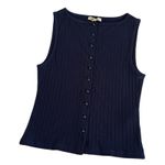 Madewell Midnight Navy Blue Ribbed Crewneck Shell Button Up Top Women's Size XS Photo 0