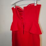 JAYGODFREY Strapless Red Hot Peplum Dress Birch Cascade Mini Womens 6 Cocktail Photo 9