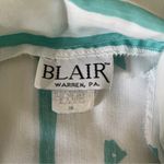 Blair Vintage 80s Shirt Dress Cotton Short Sleeve Abstract Aqua White 16 Large Photo 4
