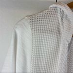 Chico's Chico’s White Satin Ruffle & Woven Knit Open Hoodie Cardigan Sweater 0 S Photo 5