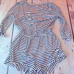 Women’s Striped Wrap Front Casual Elastic Waist Short Romper 3/4 Sleeve White Size M Photo 6