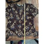 Scala  Women's Black Floral 100% Silk Beaded Blouse Top Size Large Photo 6