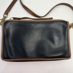 Vintage 70s Swagger Spectator Bag Leather Black Brown Trim Basic Shoulder Bag Photo 3