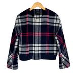 J.Crew Plaid Wool Bomber Jacket Sz Small Navy Blue Preppy Classic Photo 2
