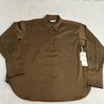 Good American  Womens Size 3/4 Button Front Blouse Brown Long Sleeve Stretch NWT Photo 7