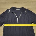 Adrianna Papell Navy Ribbed Knit Polo Shirt White Trim Short Sleeve Womens Small Photo 6