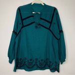 ZARA  Emerald Green Embroidered Eyelet Tassel Long Sleeves Peasant Top Photo 2