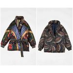 Farm Rio 💕💕 Black Wild Bananas Metallic Reversible Puffer Jacket Large L NWT Photo 11