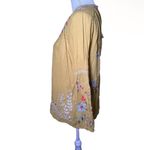 Johnny Was NWT  Womens Peasant Blouse Size M Mustard Yellow Floral Embroidered Photo 3