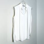 Ming Wang Sleeveless Crepe De Chine Pleated Collar White Tank Blouse Shirt Sz M Photo 2