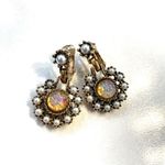 Vintage 70's Signed Sarah Coventry Faux Fire Opal Pearl Empress Clip On Earrings Photo 6