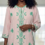 Tibi  for Sea Island Boho Pink Green Embroidered Tunic Top Beach Coverup Medium Photo 0