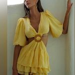 Beulah Womens Yellow Ruffled Tie Front Puff Sleeve Mini Dress Photo 1