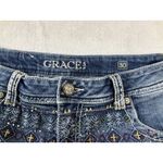 GRACE Dark Wash Embroidered‎ Embellished Denim Jean Shorts Women's SZ 30 Boho Blue Photo 4