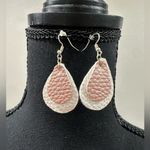 Elegant Pink and White Leather Teardrop Earrings Photo 0