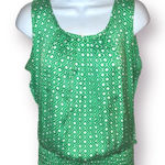 Jules & Leopold Geometric Satin Sleeveless Layering Top Smocked Waist Green S Photo 0