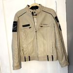 Ed Hardy  Womens Grey Genuine Leather Biker Moto Jacket Size L Photo 1