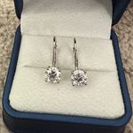 NIB 2cttw (2x1.0ct) Moissanite and Sterling Silver Drop Earrings $60 MSRP White Photo 0