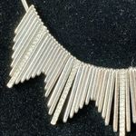 Vintage Silver Tone Rhinestone Brutalist Art Deco Bib Necklace Metal Fringe Photo 6