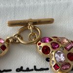 Oscar de la Renta  Gold Heart Bracelet with Pink and Red Gems Photo 2
