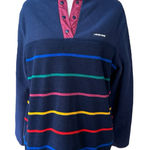 Lands' End Land’s End Heritage Fleece Navy Blue Rainbow Stripe Quarter Snap Sweatshirt M Photo 0