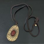Lucky Brand Red Carnelian Brass-tone Large Pendant Leather Cord 26” Necklace Photo 3