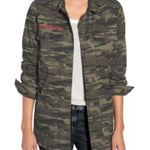 Caslon  Women's Embroidered Olive Green‎ Camo button up collared jacket size SM Photo 0