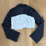 Maniere De Voir  Cropped Jacket Pinstripes Size US4 Gray White Photo 3