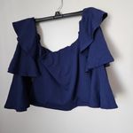 Susana Monaco  Top Ruffle Sleeves Off Shoulder Inkwell Blue Long Sleeve Casual Photo 5
