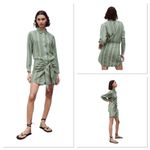ZARA  Zoe Shirt Dress Sage Green Striped Cotton Linen Blend Tie Front Button‎ XS Photo 1