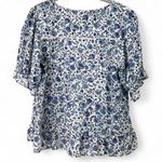 Lucky Brand | S | Top Blouse Women's Short Sleeve Blue Lace Ruffle Photo 3