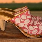 Coach women’s Y2K canvas felicity signature platform mules wooden heels size 9 Photo 2