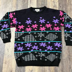Bay Point Threads Black and Neon Purple Blue Pink 80s 90s Sweater Vintage Large Photo 0