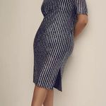 Anthropologie Flat White Short-Sleeve Sequin Stripe Midi Dress Photo 4