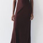 ZARA NWT Silky Lace V-neck Slip Maxi Dress in Burgundy - S Photo 0