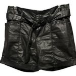 White House | Black Market WHBM Black Faux Leather Paper Bag Belted Short Photo 0