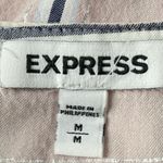 EXPRESS Striped Pull Over Long Sleeve Shirt, Pink, Silver, Navy, White, Medium Photo 4