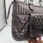 Coach Poppy Quilted Metallic Leather Tote Bag Silver Shoulder Handbag Photo 6
