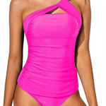 Tempt Me Tankini One Shoulder Swim Top with Bottom Swimsuit Pink (108) Photo 0