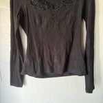 Arianne Y2k Black Lace Neckline Long Sleeve Textured Top Fairy Grunge Small Photo 5